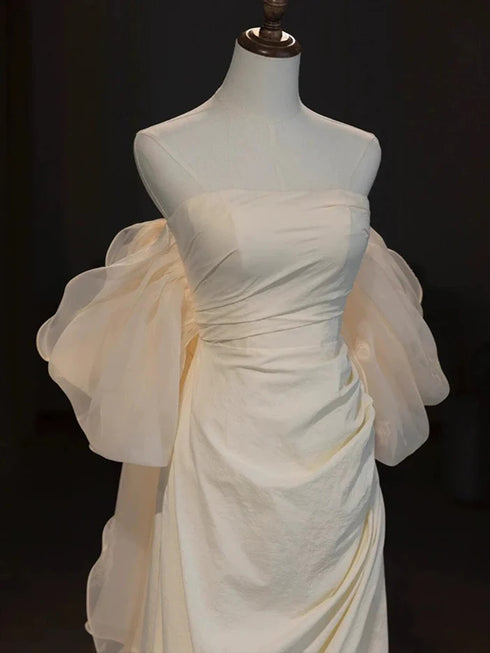 Ivory Taffeta Scoop A-line Long Formal Dress, Ivory Simple Floor Length Prom Dress